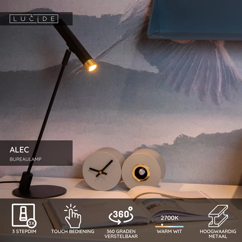 Lucide ALEC - Bureaulamp - LED 3 StepDim - G9 - 1x3W 2700K - Inclusief omwisselbare ringen - Zwart - USP